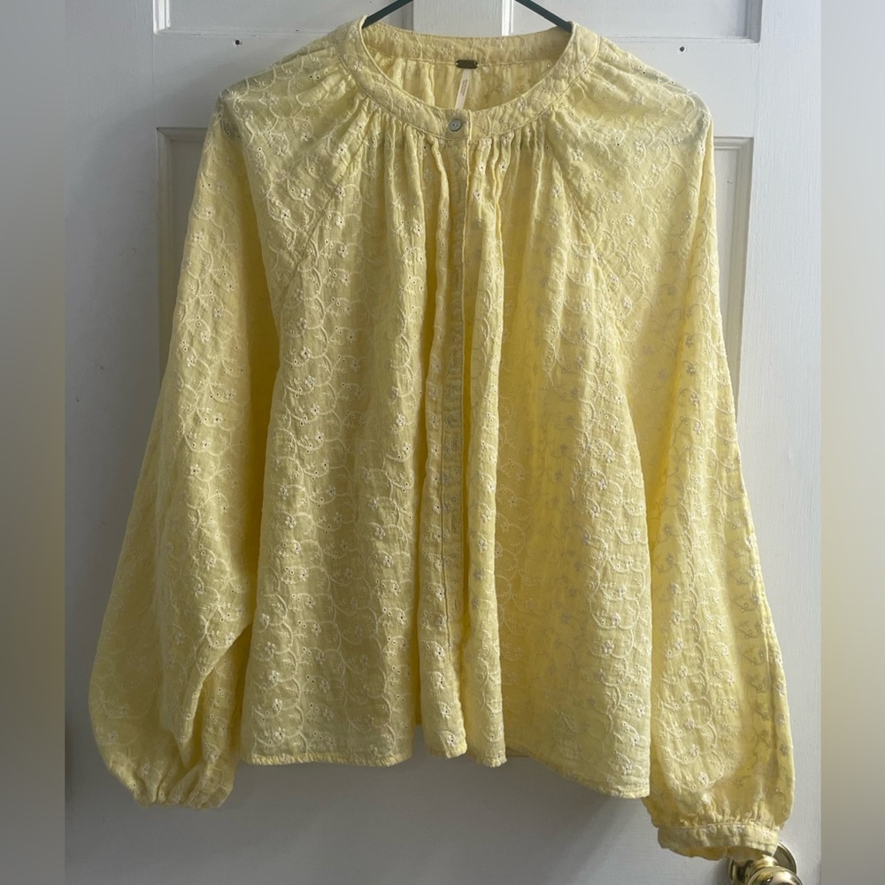 Free People embroidered balloon sleeve top